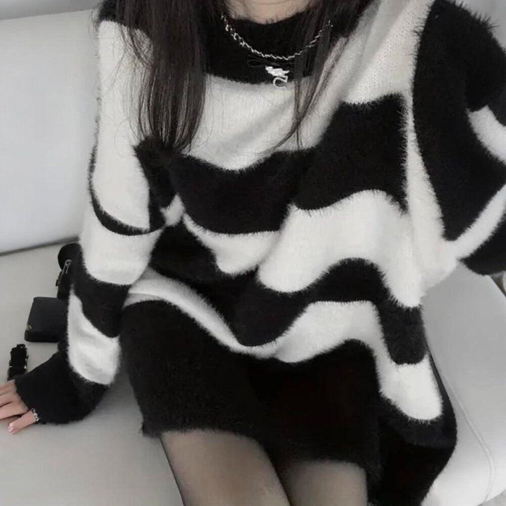 Striped Y2k Grunge Knitted Pullover Jumper